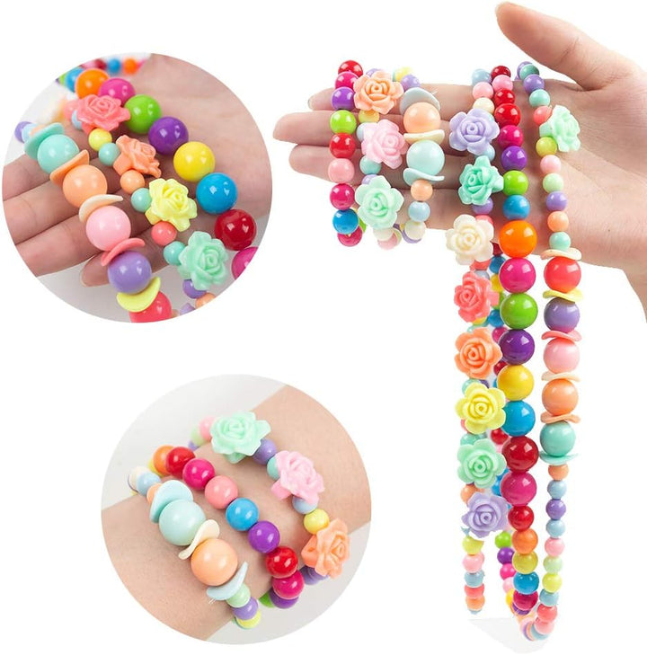 Toddler Necklace Bracelet, 3 Sets Kids Jewelry for Girls Colorful Beads, Costume Dress up Jewelry Gifts Princess Party Favors