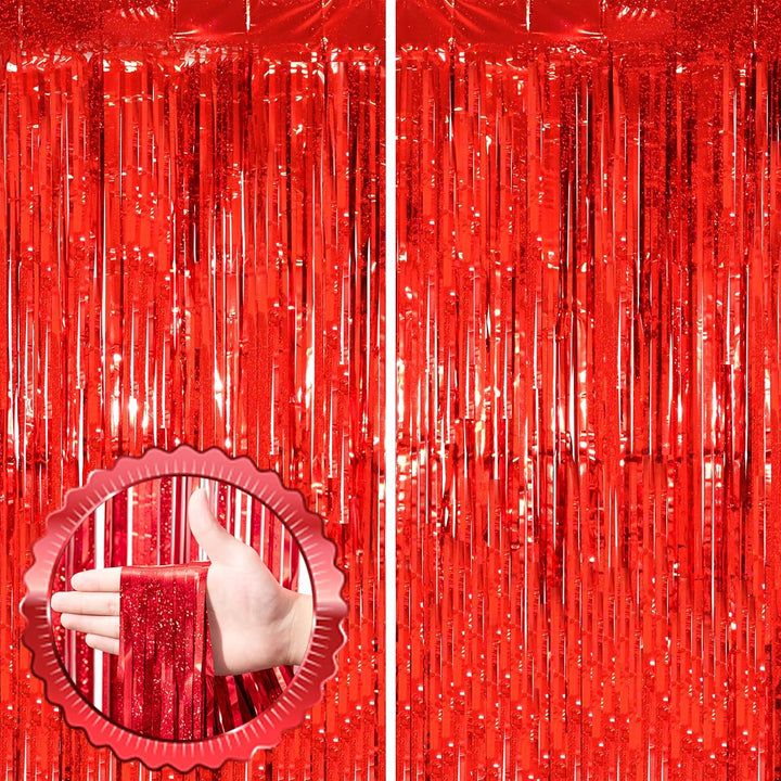 2 Pack Laser Pink Tinsel Foil Fringe Curtains, Mothers Day Pink Decorations, Metallic Tinsel Party Streamers Backdrop for Birthday Bachelorette Graduation Wedding Party Decorations