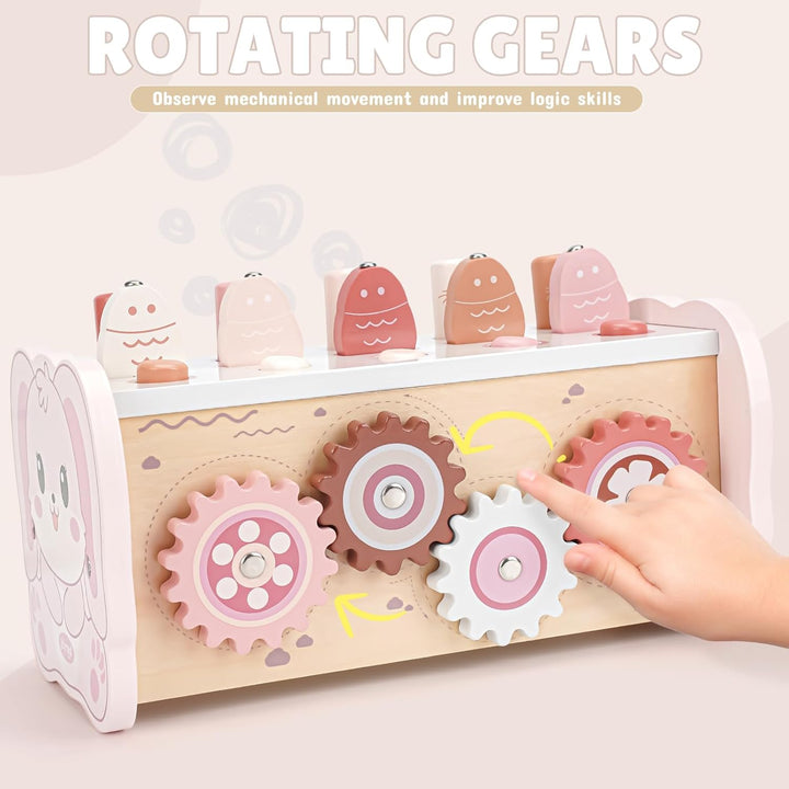 Montessori Toys for 1 Year Old Girl Gift - Pink Wooden Hammering Pounding Toy with Xylophone & Fishing Game - Toddler Learning Activities for Kids 1+ 2 3 Year Old Christmas Birthday Gifts