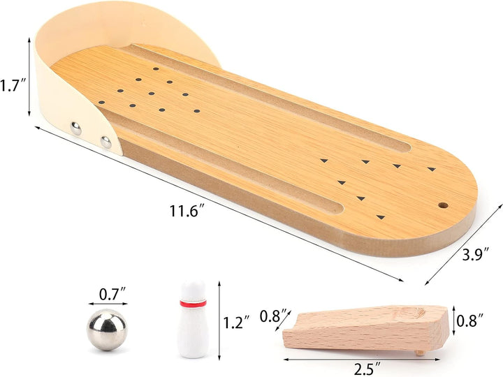 2 Pack Mini Bowling Game Set, Tabletop Wooden Board Mini Arcade Desktop Tiny Bowling Alley Office Desk Stress Relief Gadgets Small Finger Toys Fun Gag Gifts for Men Women Kids Teens Boys Girls