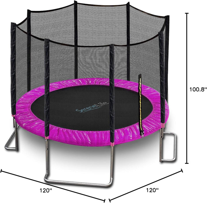 8FT 10FT 12FT 14 FT Trampoline Outdoor – Heavy-Duty Backyard Trampoline for Kids and Adults with Wide Jumping Surface, Stable L-Shaped Legs, Safety Net, ASTM Approved, Supports 264 Lbs