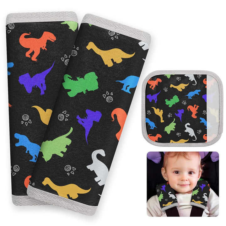Seat Belt Cover Pad for Baby, Soft Seatbelt Cushion Covers for Kids 2Pcs Car Seat Strap Shoulder Pads for All Car Seats, Stroller, High Chair,Blue Dinosaur