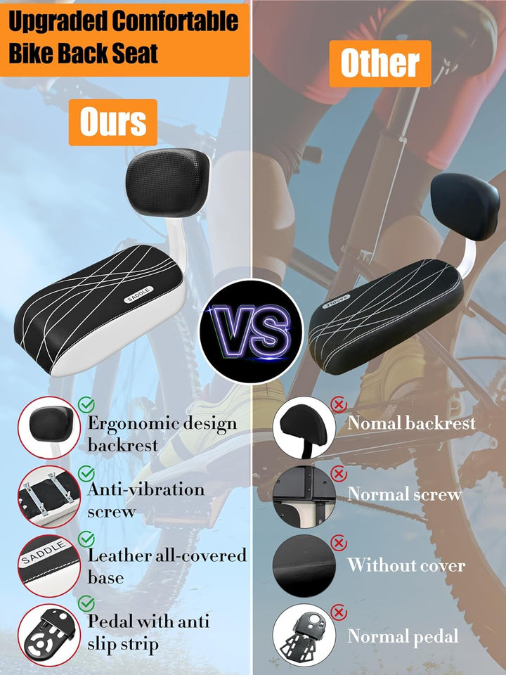 Kids Bike Seat Child Bike Rear Seat Bike Back Seat with Backrest Child Bicycle Rear Seat Bicycle Rear Seat Cushion Safety Armrest Handrail Feet Pedals Kids Bike Seat Carrier for over 5 Years Old