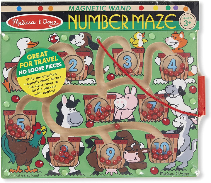 Magnetic Wand Number Maze - Wooden Puzzle Activity Learning Toys, Travel Activities for Kids, Magnetic Maze for Toddlers and Kids Ages 3+