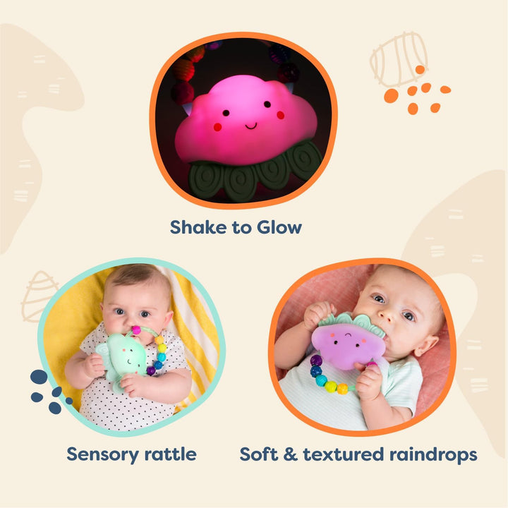 – Baby Light – up Cloud Rattle – Rain – Glow Squeeze – Sensory Development & Comfort - Teething Rattle Toys for Babies 3+ Years Months