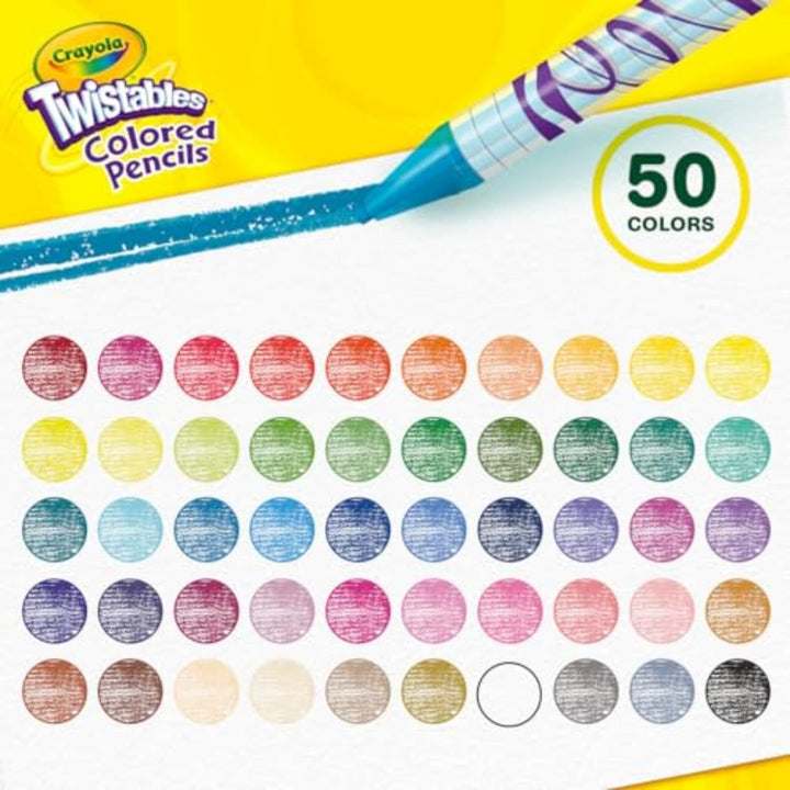 Twistables Colored Pencil Set for Kids (50Ct), No Sharpen Coloring Book Pencils, Essential Classroom Supplies, Cute Back to School Gifts for Kids, 4+
