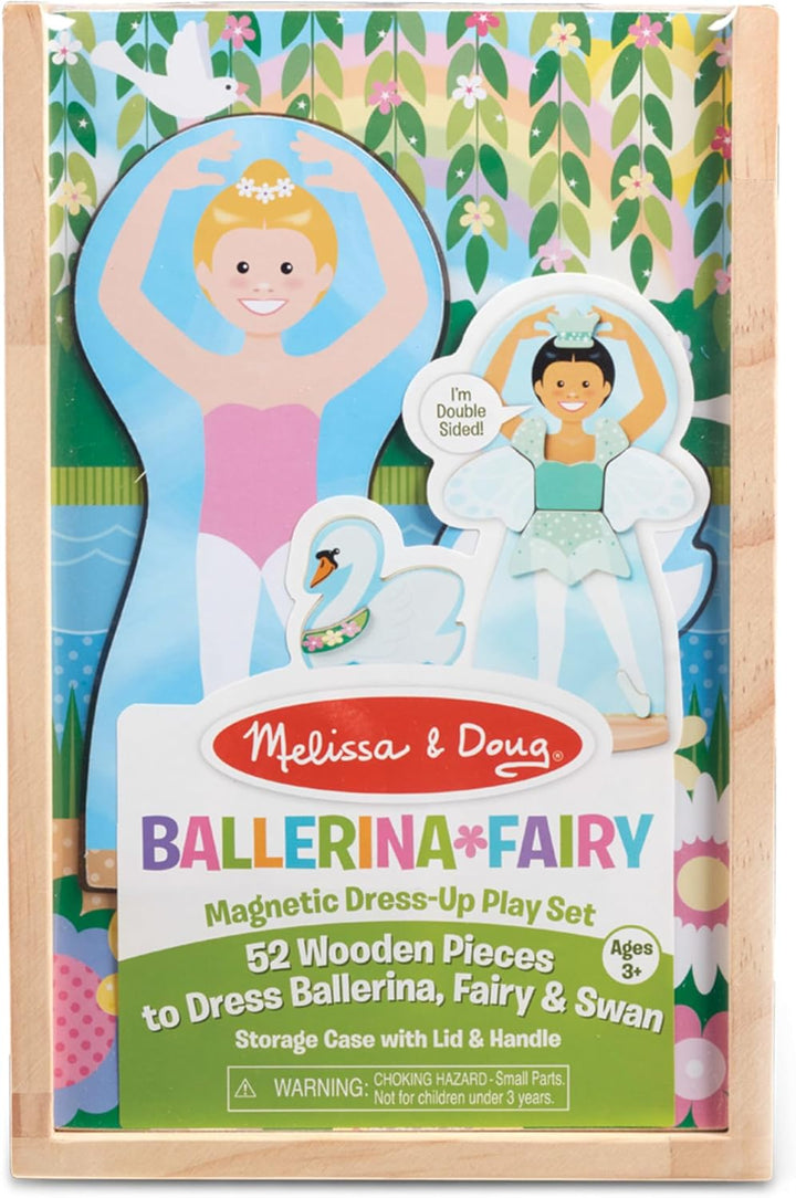 Ballerina and Fairy Magnetic Dress-Up Double-Sided Wooden Doll and Swan Pretend Play Set (52 Pcs)