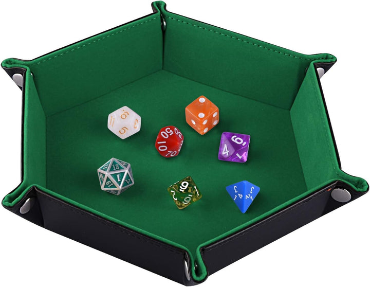 Double Sided Dice Tray, Folding Hexagon PU Leather and Velvet Dice Holder for Dungeons and Dragons RPG Dice Gaming D&D and Other Table Games, Dark Violet