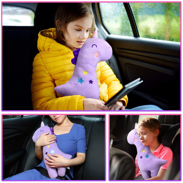 Unicorn Seat Belt Pillow Kids Cover, Vehicle Shoulder Pads, Car Seatbelt Cushion for Kids, Strap Pillows Animal Travel (Purple)