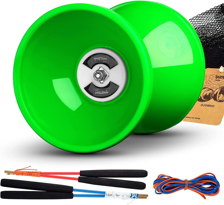 Pro Triple Bearing Diabolo Medium Size 5” Blue Chinese Yoyo Toy with 2 Pair Carbon Sticks+ 2 Extra Strings +1 Net Bag, High Performance Chinese Yoyo Diabolo Skill Toy
