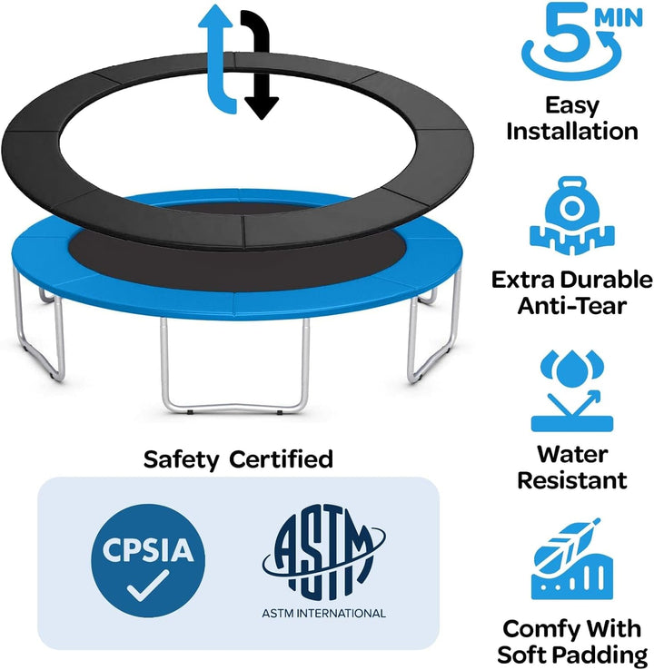 Trampoline Spring Cover - ASTM Certified Safe, Double Sided and Waterproof Trampoline Pad Replacement | for 8Ft, 10Ft, 12Ft, 14Ft, 15Ft, 16Ft Sizes