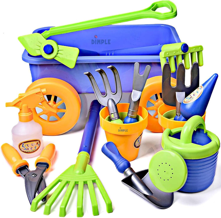 Garden Wagon & Tools Toy Set Premium 15 Pcs Kids Gardening Tools & Wagon Toy Set - Sturdy & Durable - Top Yd, Beach, Sand, Garden Play Set - Great for Kids & Toddlers