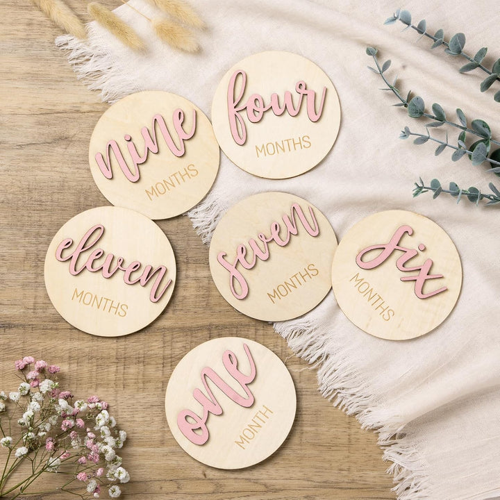 Milestone Wooden Circles for Monthly Baby: Newborn Age Milestone Signs Cards for Hospital - Month Markers Discs for New Boys and Girls