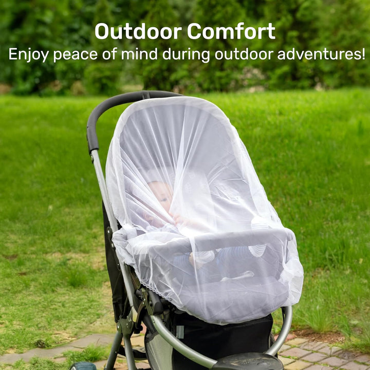 Mosquito Net for Baby Stroller and Crib - Durable Mesh Bug Net Cover with Elastic Edge - Fits Strollers, Bassinets, Playards, and Mini Cribs - Travel Essential for Newborns - 63X64-Inch (White)
