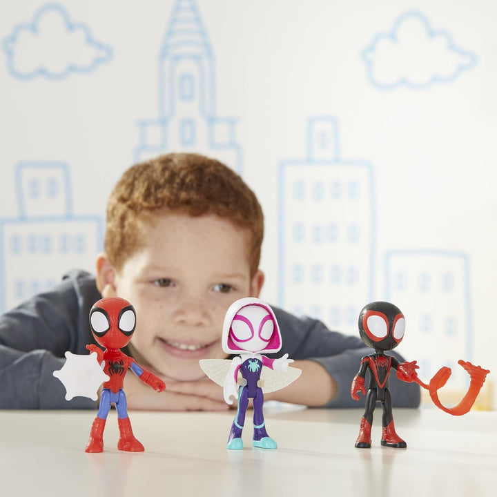 3-Pack, 4-Inch Scale Marvel Action Figures, Includes 3 Figures and 3 Accessories, Spider-Man, Ghost-Spider & Miles Morales (Amazon Exclusive)