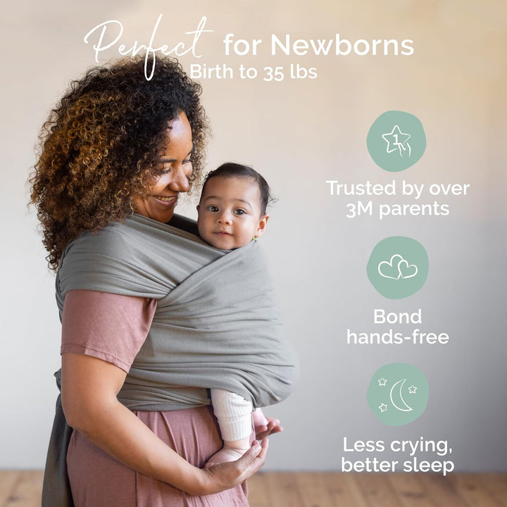 Baby Wrap Carrier – Original Baby Sling Carrier for Newborns (7–35 Lbs), Soft, Secure, Hands-Free & Ergonomic, Ideal for Comfortable Bonding, New Parents (Grey)