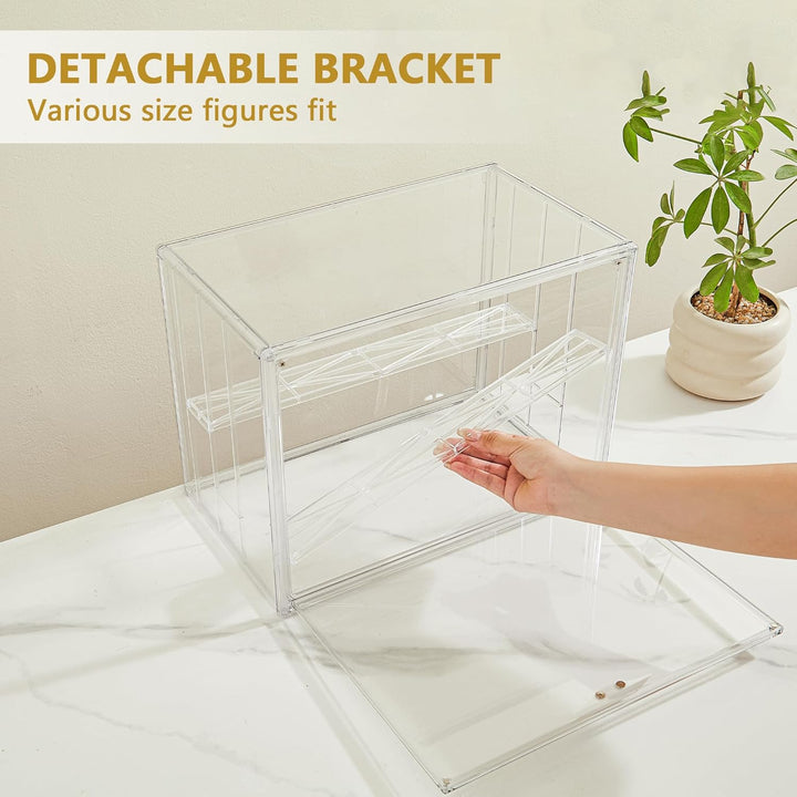 Acrylic Display Case for Collectibles 3 Layer Adjustable Figure Display Case with Magnetic Door Clear Stackable Display Box for Figures Showcase 2Pack