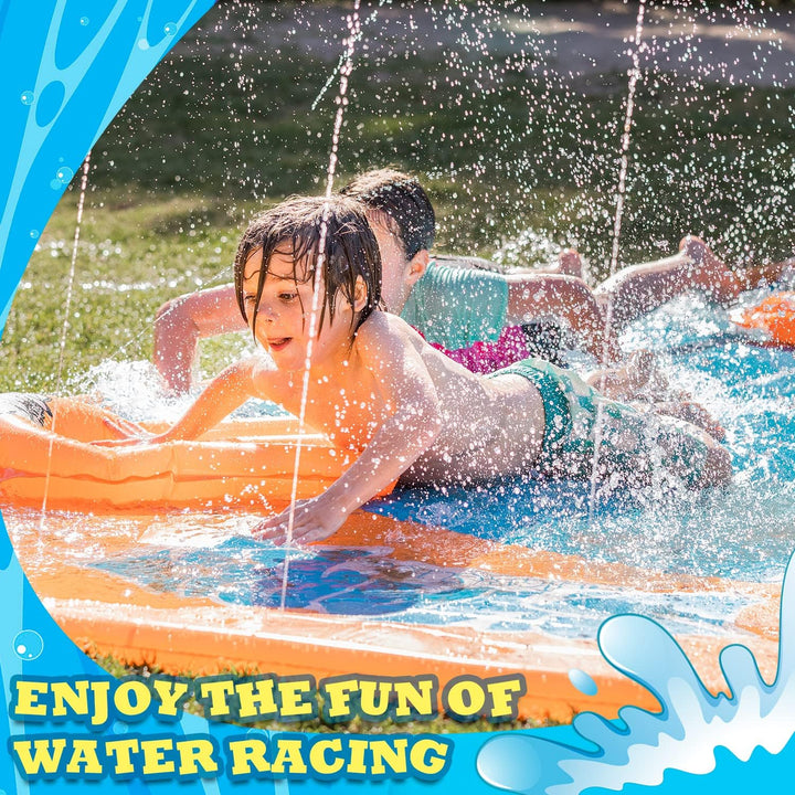 Slip Water Slide, 17Ftx3 Lane Slip Water Slide for Kids Backyard Lawn,Summer Water Toys Outdoor Sprinkler with 3 Sliding Racing Lanes and 3 Inflatable Bodyboards