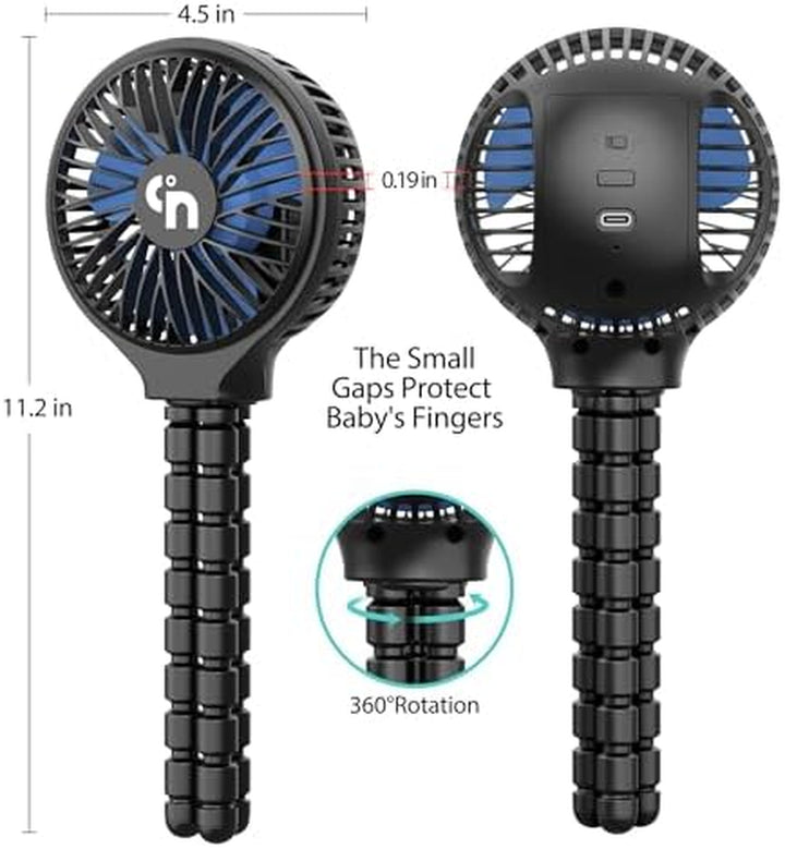 Portable Stroller Fan, USB or Rechargeable Battery Operated with 3 Speeds and 360°Rotate, Cooling Clip on for Baby Crib Travel Car Seat Black