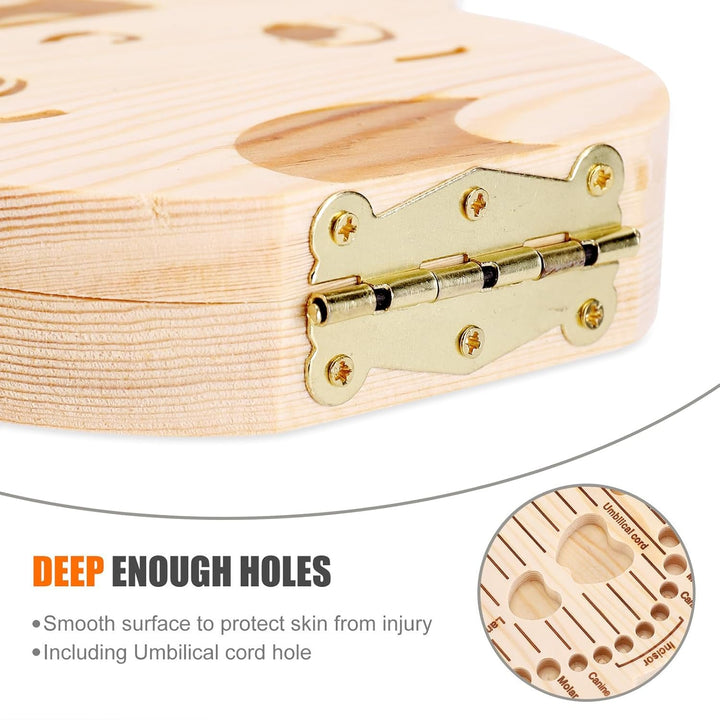 Baby Tooth Box Wooden Kids Keepsake Organizer Gift for Baby Teeth, Cute Children Tooth Container with Tweezers to Keep the Childwood Memory (Boy)