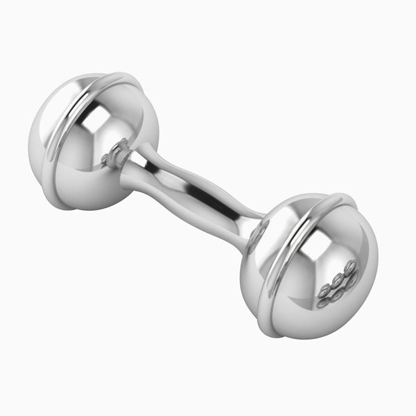 Sterling Silver Dumbbell Rattle for Newborn Baby Boy and Baby Girl | Non-Tarnishing | Durable | and Custom Engravable Gift - Packaged in a Beautiful Gift Box