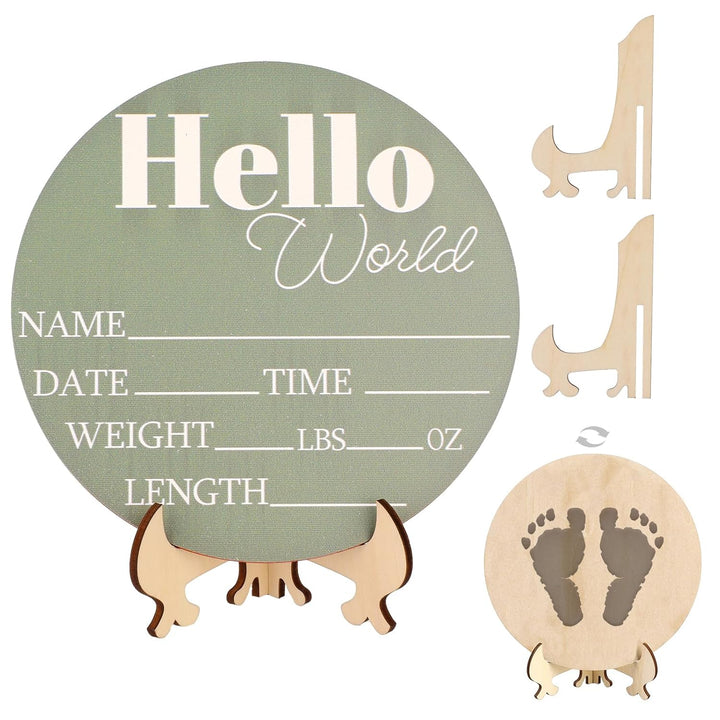 Wooden Baby Name Announcement Sign, 7.08" Birth Announcement Sign Hello World Newborn Photo Prop for Babies for Baby Shower Party Gift Keepsakes (Green)