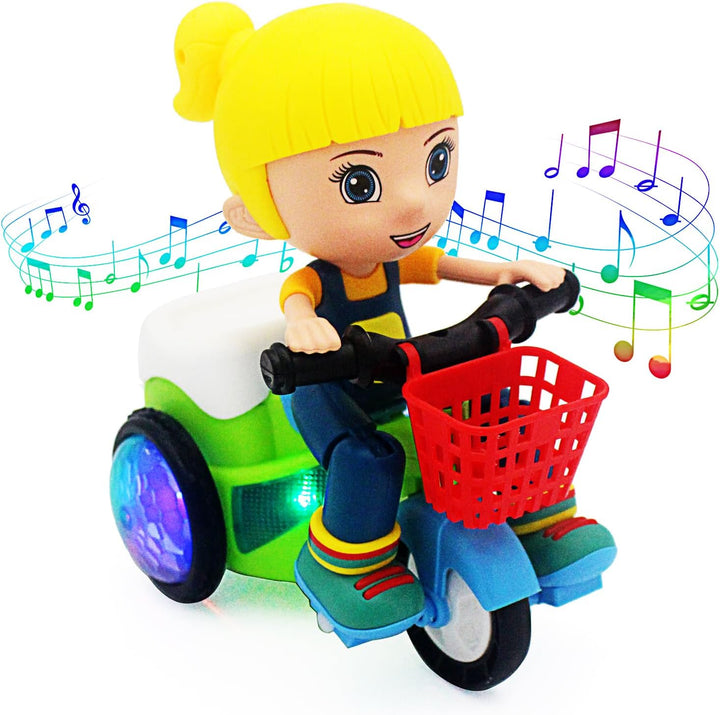 Baby Toddler Electric Tricycle Toy Cartoon Motorcycle Vehicle Stunt Performance, Music, Luminous Lights, Kids Birthday Gifts (Boy)