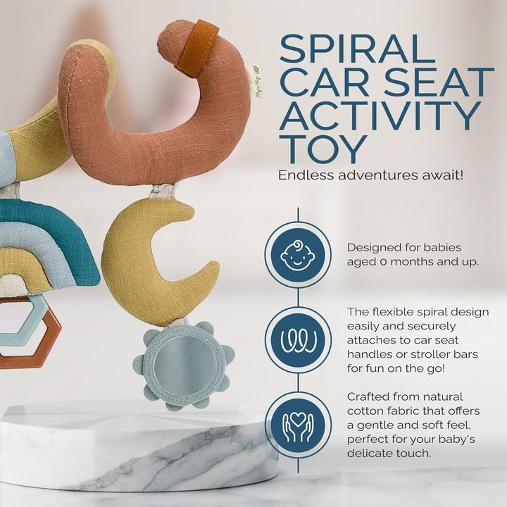 Spiral Car Seat & Stroller Activity Toy - Stroller & Car Seat Toys for Ages 0 Months and up - Hanging Toys Include Clinking Rings, Mirror and Textured Ribbons (Rainbow)
