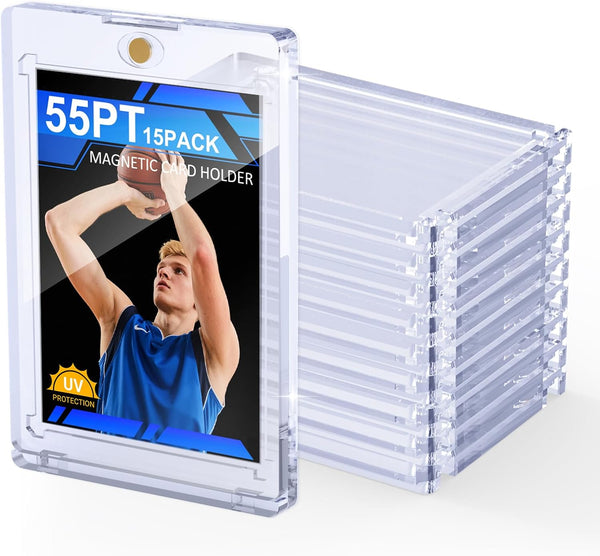 15Ct Magnetic Card Holder, 55Pt One Card Touch Holders for Trading Cards, U-V Protection Card Display Case Protectors Sleeves Hard Plastic Cover for Sports Game