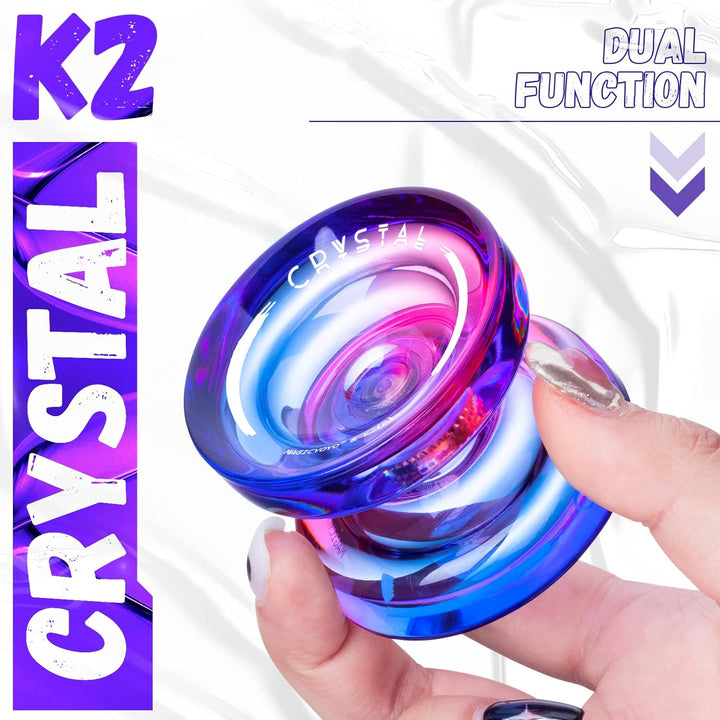 K2 Crystal Responsive Yoyo for Kids 8-12, Professional Fingerspin Trick Yoyo for Advanced, Dual Purpose Mode with Unresponsive Bearing+12 Yo Yo Strings+Yo-Yo Case Bag (Pink Purple Gradient)