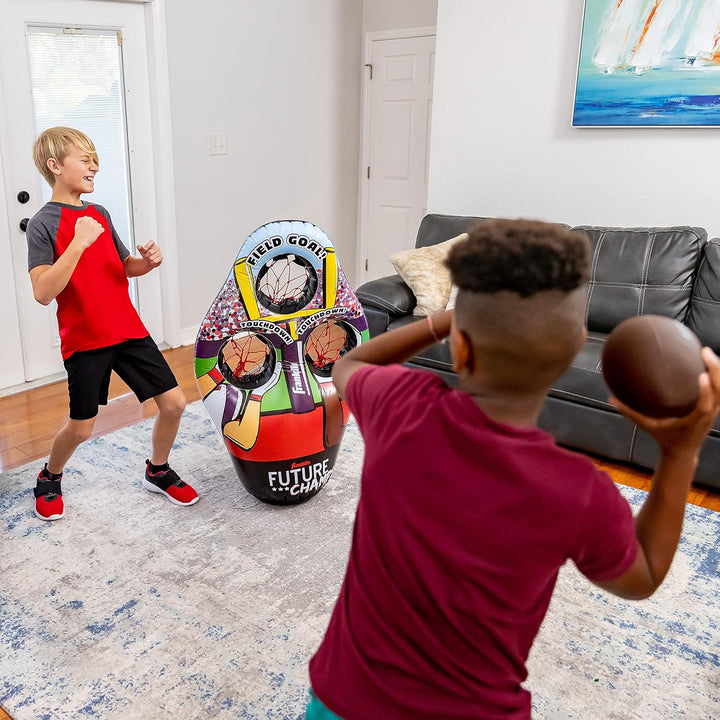 Kids Football Target Toss Game - Inflatable Throwing Target Toy with Soft Mini Footballs - Fun Kids Sports Game