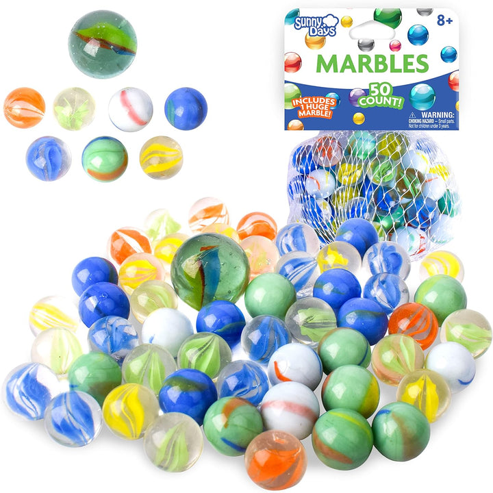 50 Piece Marbles - Colorful Glass Marble for Kids Games | 49 Players and 1 Shooter