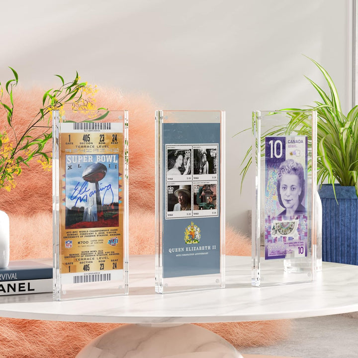 Dollar Bill Frame Display – 7.8" X 3.9" Acrylic Dollar Bill Holder, Thick Magnetic Self-Standing Display Case for Currency, Tickets, Banknotes, and Stamps