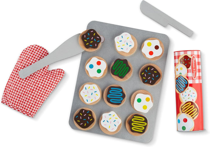 Slice and Bake Cookies Wooden Play Food Set with Toppings Pretend Cookies and Baking Sheet, Wooden Play Food Set, Toy Baking for Kids Ages 3+