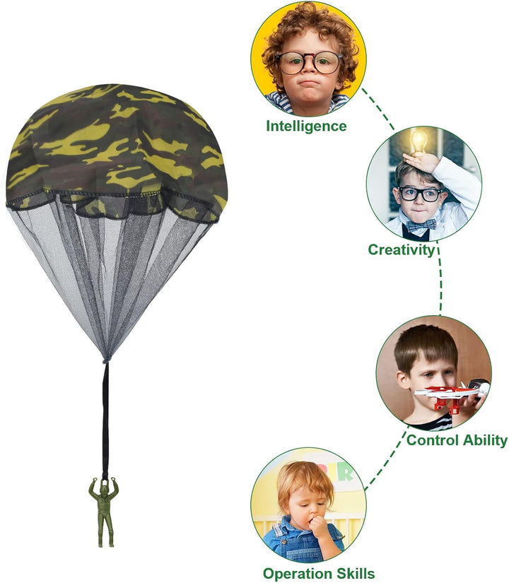 10 Pcs Parachute Toy, Camo Parachute Men Tangle Free Throwing Hand Throw Outdoor Flying Paratrooper Toy No Battery Nor Assembly Required