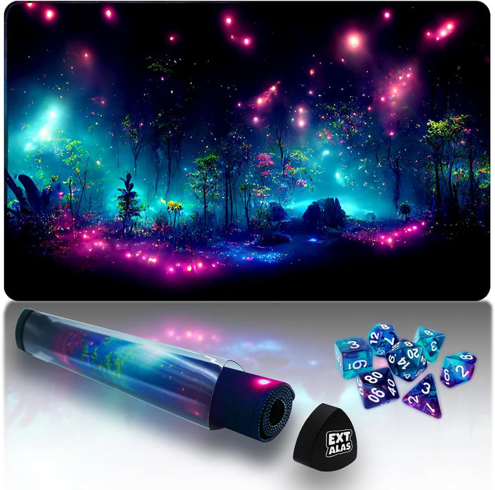 MTG Playmat TCG Playmat -Includes Storage Tube and 7 Dice-Experience Top-Tier Quality and Edge-Locking Waterproof and Non-Slip Mat! (Playmat without Zones, 1-Pretty Purple Fluorescence)
