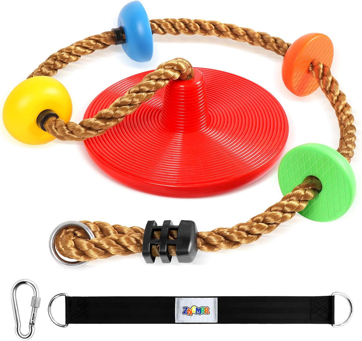 Climbing Rope with Platforms and Disc Swing Seat Set Playground Accessories Including Bonus Hanging Strap & Carabiner Tree Swing for Kids Rope Swings for Tree