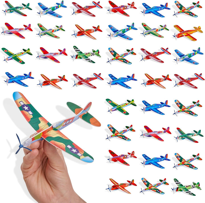 48 Flying Gliders Airplane Toys (8") for Kids, Boys & Girls - Goodie Bags Birthday Party Favors - Easy to Assemble
