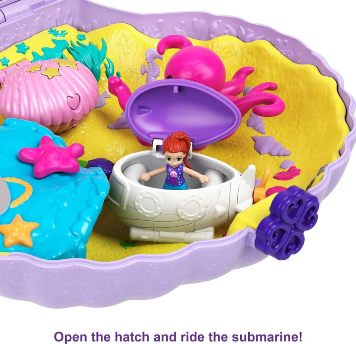 Tiny Power Seashell Purse Compact with Wearable Strap, Fun Under-The-Sea Features, Micro Polly and Lila Mermaid Dolls, 2 Accessories & Sticker Sheet; for Ages 4 Years Old & Up