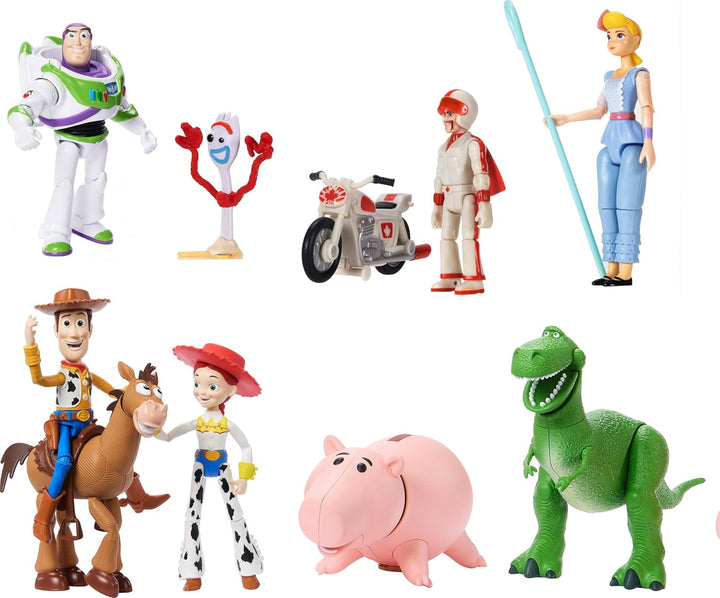 Disney and Pixar Toy Story Storytellers Figure Pack, 6 Figures & Vehicle, Woody Buzz Rex Forky Bo Peep Duke Caboom & Toy Motorcycle, Carnival Crew
