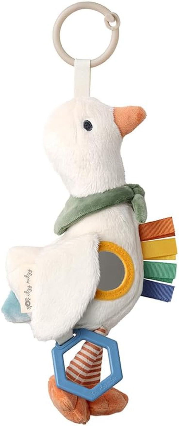 Bitzy Traveler Car Seat & Stroller Toy for Babies – Developmental Sensory Toy Features Crinkle & Rattle Sounds & Multiple Textures – Hanging Travel Buddy for On-The-Go Entertainment (Goose)