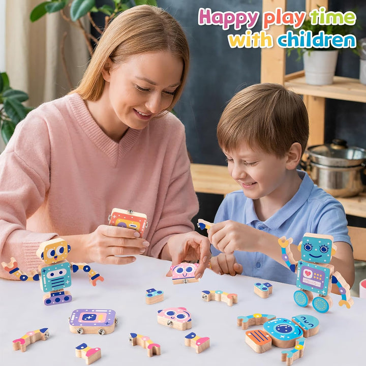 Wooden Snap-Together Building Toys, STEM Building Blocks, Take Apart Toys Playset, Fine Motor Skill Montessori Educational Learning Toys Gift for 3 4 5 6 Years Toddlers Kids