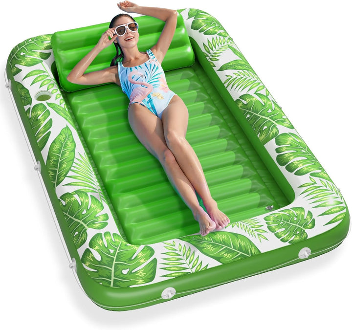 Inflatable Tanning Pool Lounger Float -  4 in 1 Sun Tan Tub Sunbathing Pool Lounge Raft Floatie Toys Water Filled Tanning Bed Mat Pad for Adult Blow up Kiddie Pool Kids Ball Pit Pool (L)