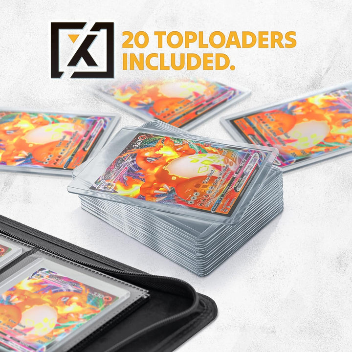 Toploader Binder | Holds 252 Toploaders | 20 Toploaders INCLUDED | 9-Pocket | Ringless Double-Sided Pockets for TCG, Sports | Premium Top Loader Storage