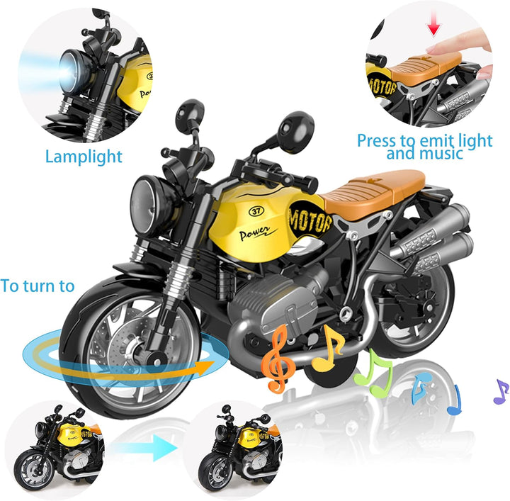 Alloy Metal Diecast Motorcycle Model Toy Set, 4 Pack of 1:12 Scale Die-Cast Motorcycles with Light&Sounds, Pull Back Function Toy Moto Bike for Kids Boys Girls and Collectors Ages 3 and Up
