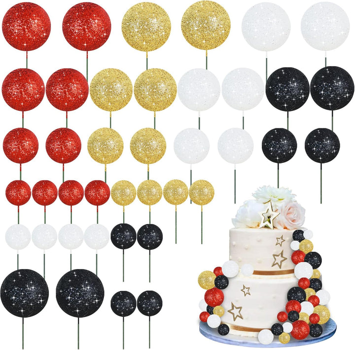 40 Pcs Mini Balls Cake Toppers - Foam Balls DIY Cake Topper Inserts for Birthday Wedding Baby Shower Anniversary Cake Decorations (Red Blue Yellow Green)