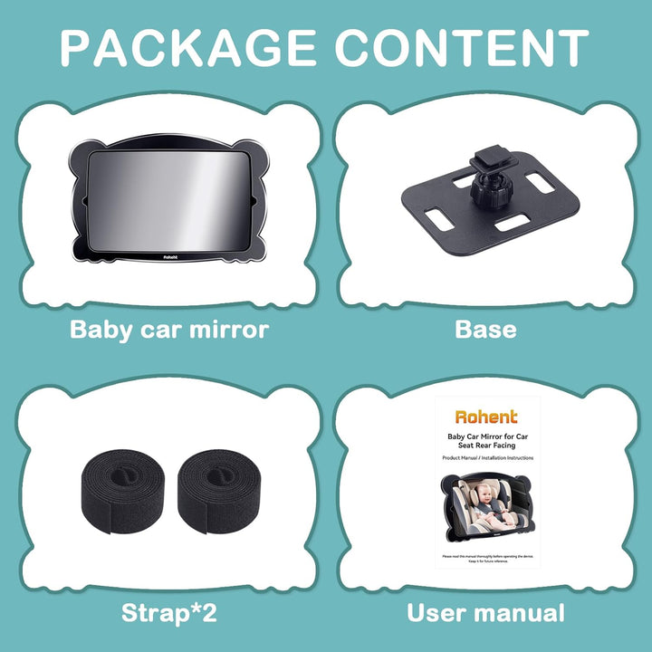 Baby Car Mirror for Rear-Facing Car Seat - Shatterproof, 360° Adjustable, Wide Angle, Clear View, Easy Installation, Safe Acrylic - Ideal for New Parents & Baby Safety