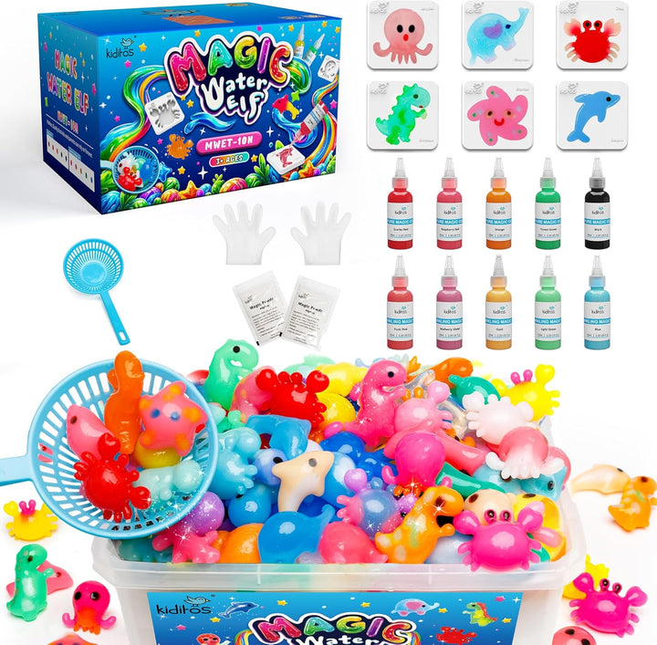 Magic Water Elf Toy Kit,Aqua Fairy Water Gel Kit-10 Magic Gels&6 Molds-Make Your Own Water Pets&Squishy Toys–Fun Summer DIY Craft Kit,Birthday Gifts&Party Favors for Kids Ages 3+