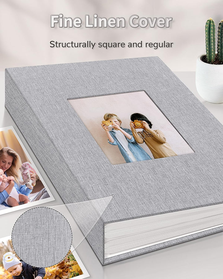 Photo Album 4X6 with 300 Pockets,Slip-In Picture Albums,Linen Cover Memory Book with Front Window,White Page Vertical Photo Book for Wedding,Family,Anniversare,Baby,Vacation