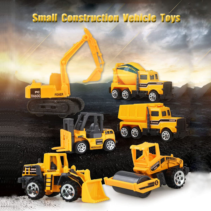 Small Construction Toys, 6Pcs Construction Vehicles Trucks Kids Birthday Gifts Vehicle Toy Toddlers Boys Mini Car Set Die Cast Engineering Excavator Digger Trucks